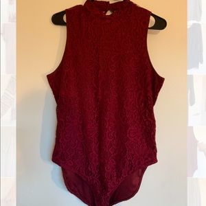 Express body suit in cranberry red